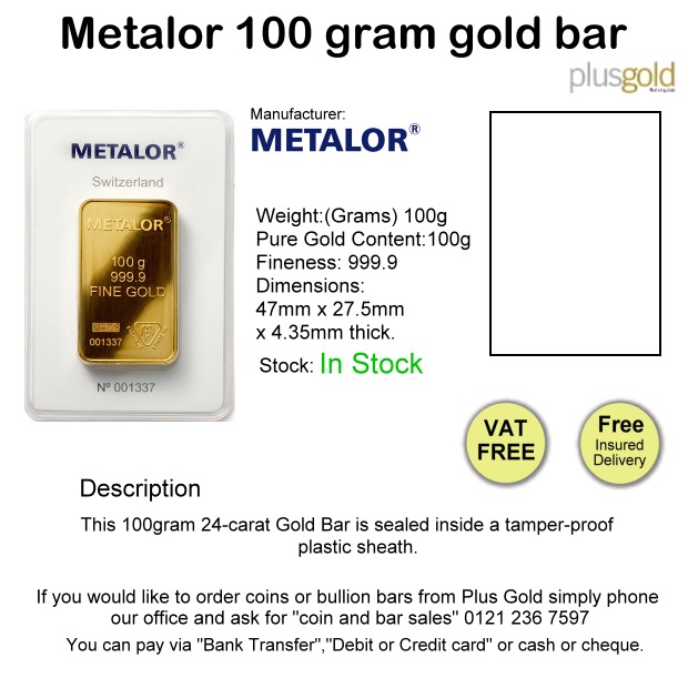 100 gram gold Bar