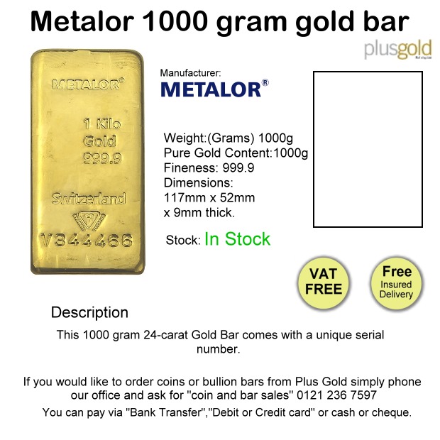 1000 gram gold Bar