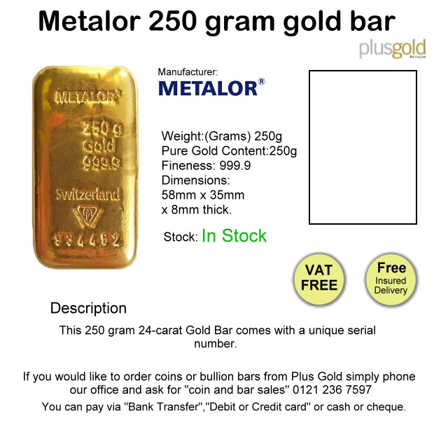 250 gram gold Bar